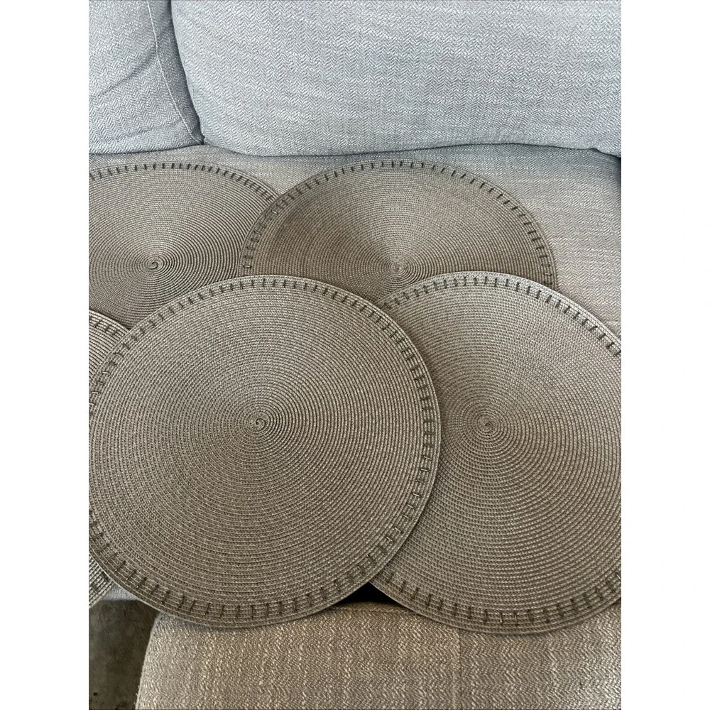 Lot Of 6 West Elm Gray Placemats Round Beaded
